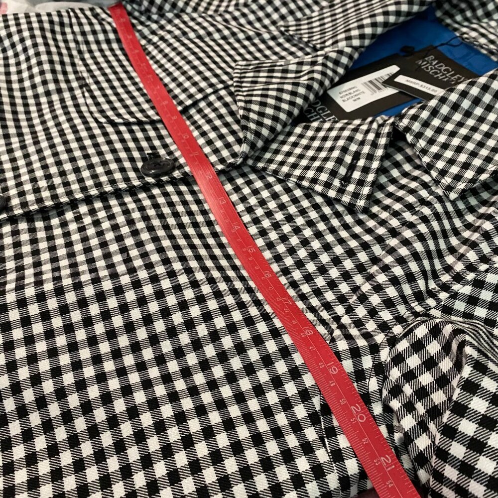 Badgley Mischka Plaid Trench Coat with Satin Blue Lining - Picture 15 of 17